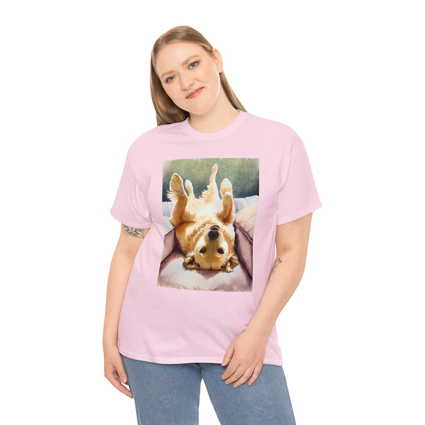 Golden Comfort: Adorable Lounge Heavy Cotton Tee for Dog Lovers