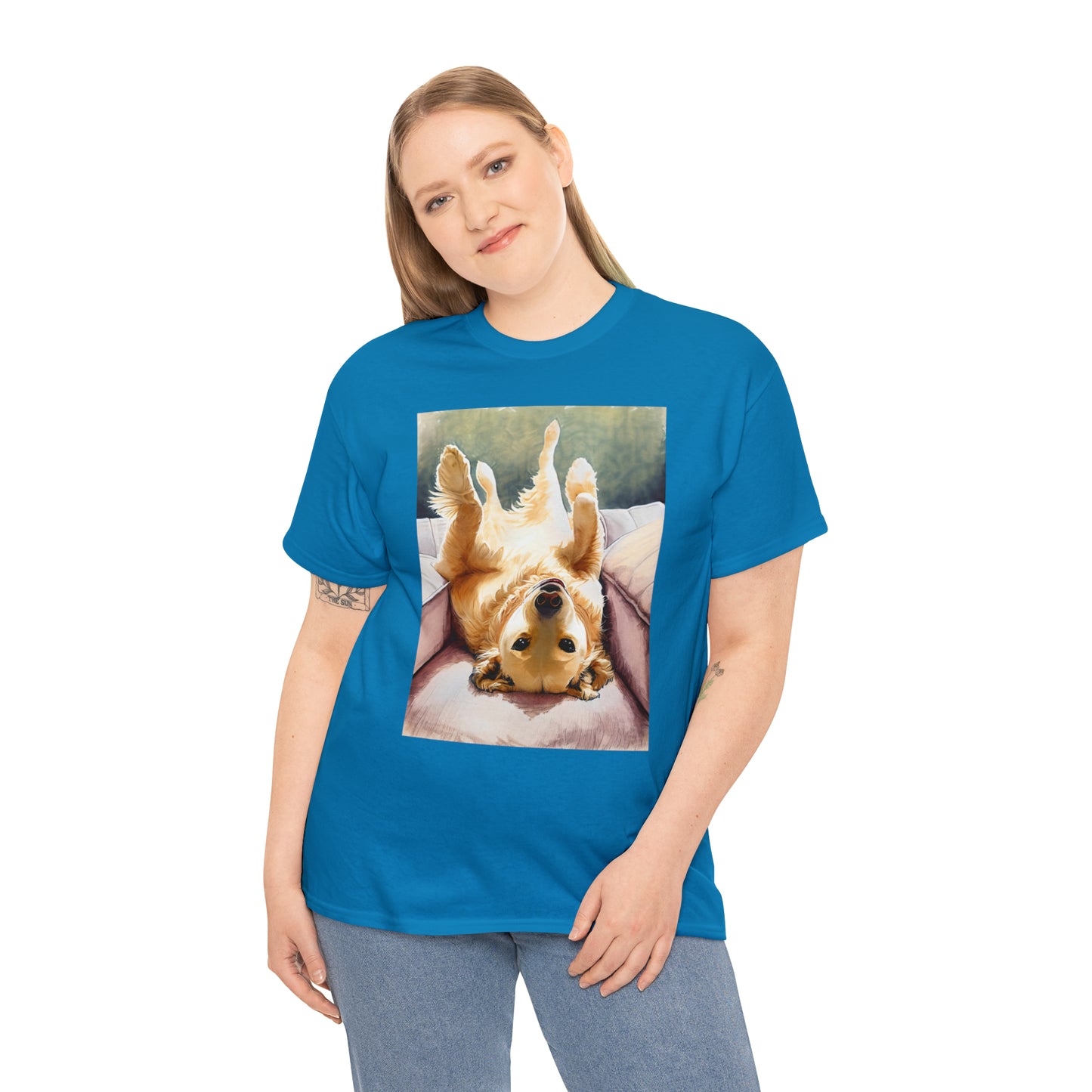 Golden Comfort: Adorable Lounge Heavy Cotton Tee for Dog Lovers