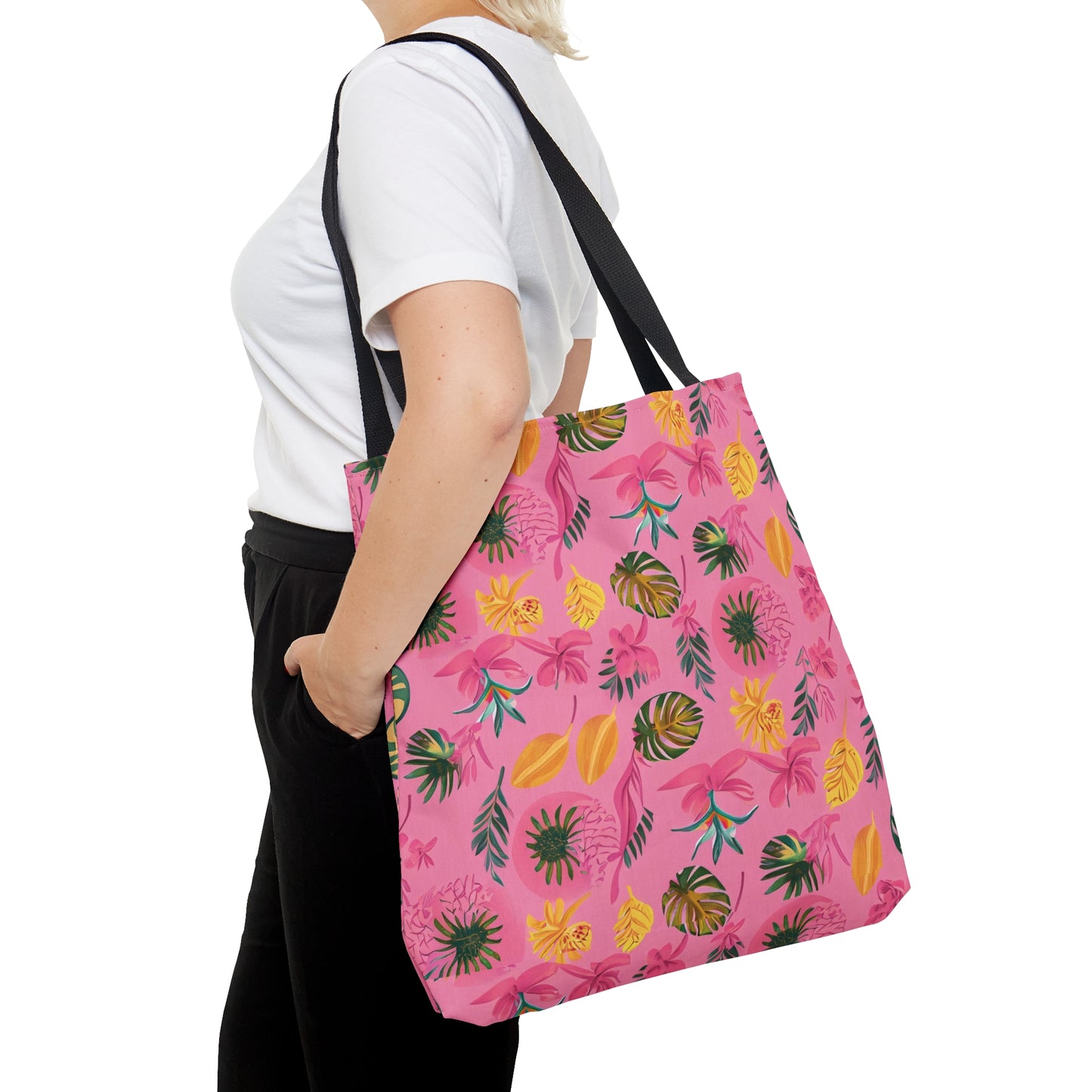 Tropical Joy: Pink Patterned Tote Bag
