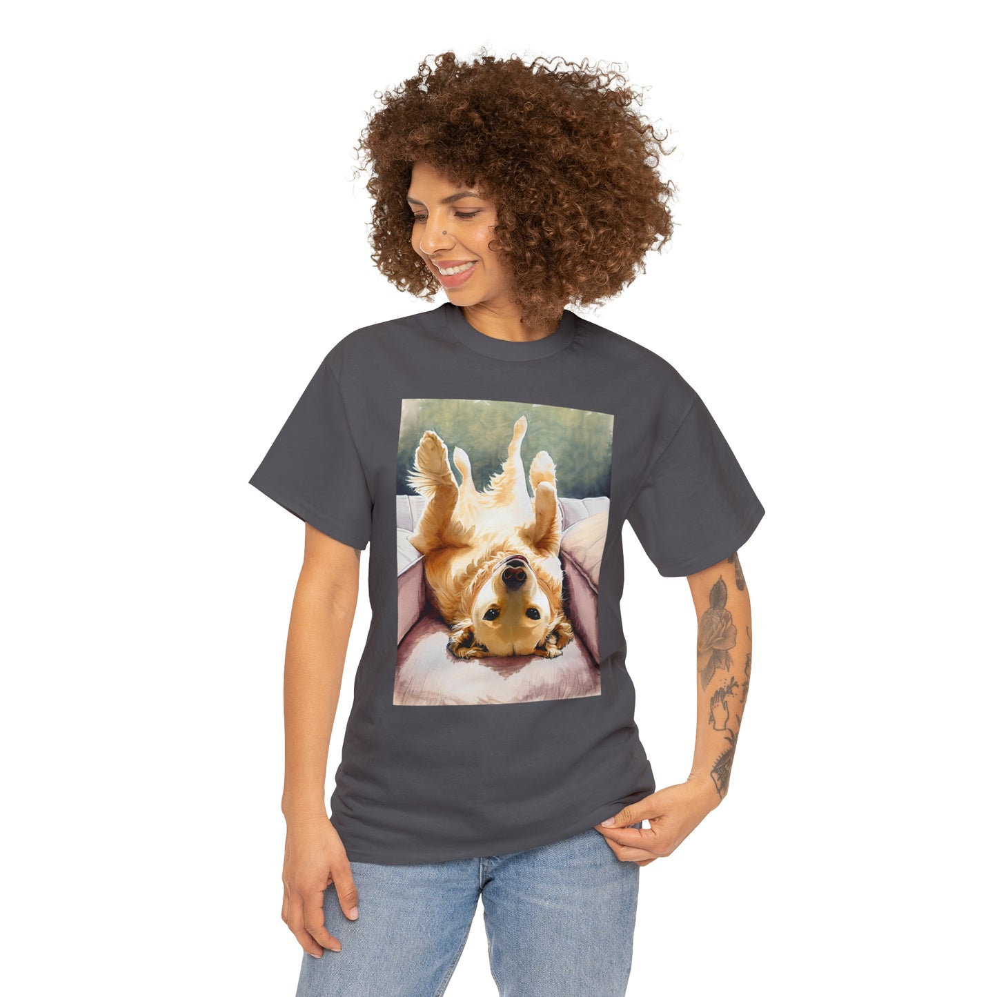 Golden Comfort: Adorable Lounge Heavy Cotton Tee for Dog Lovers