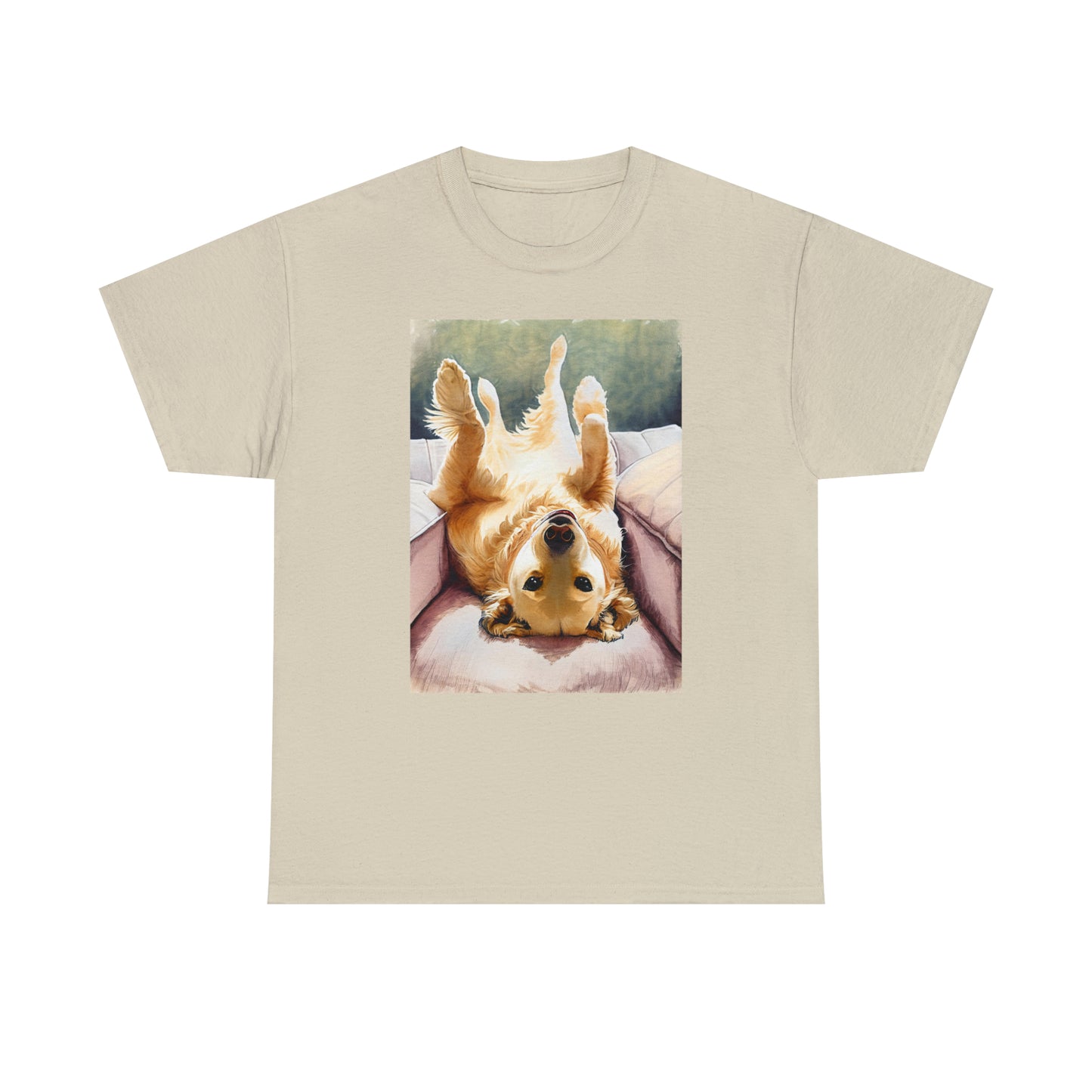 Golden Comfort: Adorable Lounge Heavy Cotton Tee for Dog Lovers