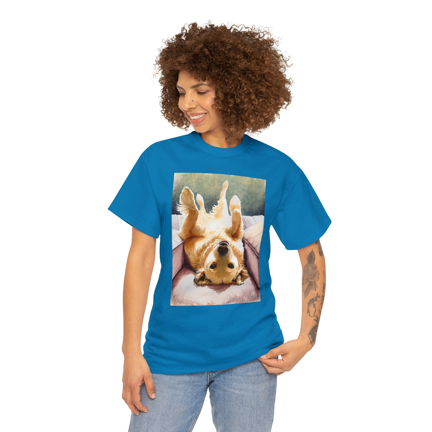 Golden Comfort: Adorable Lounge Heavy Cotton Tee for Dog Lovers