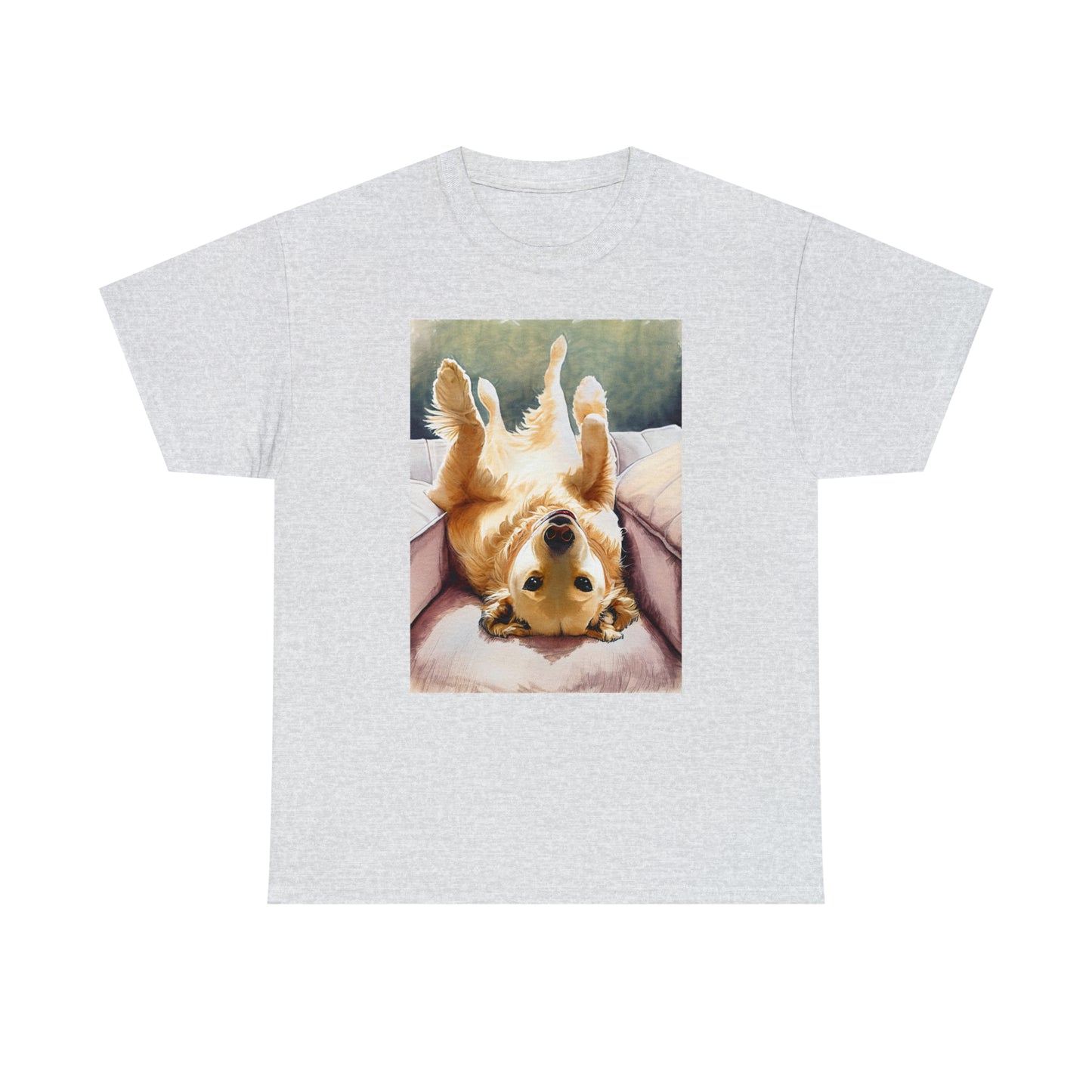 Golden Comfort: Adorable Lounge Heavy Cotton Tee for Dog Lovers