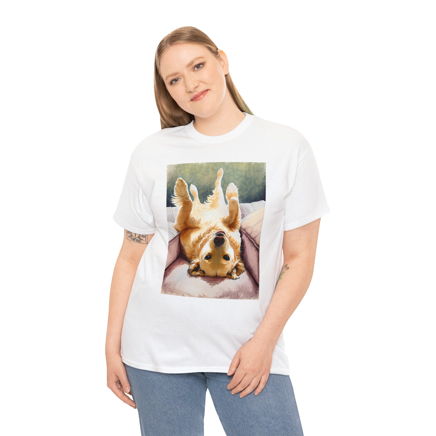 Golden Comfort: Adorable Lounge Heavy Cotton Tee for Dog Lovers