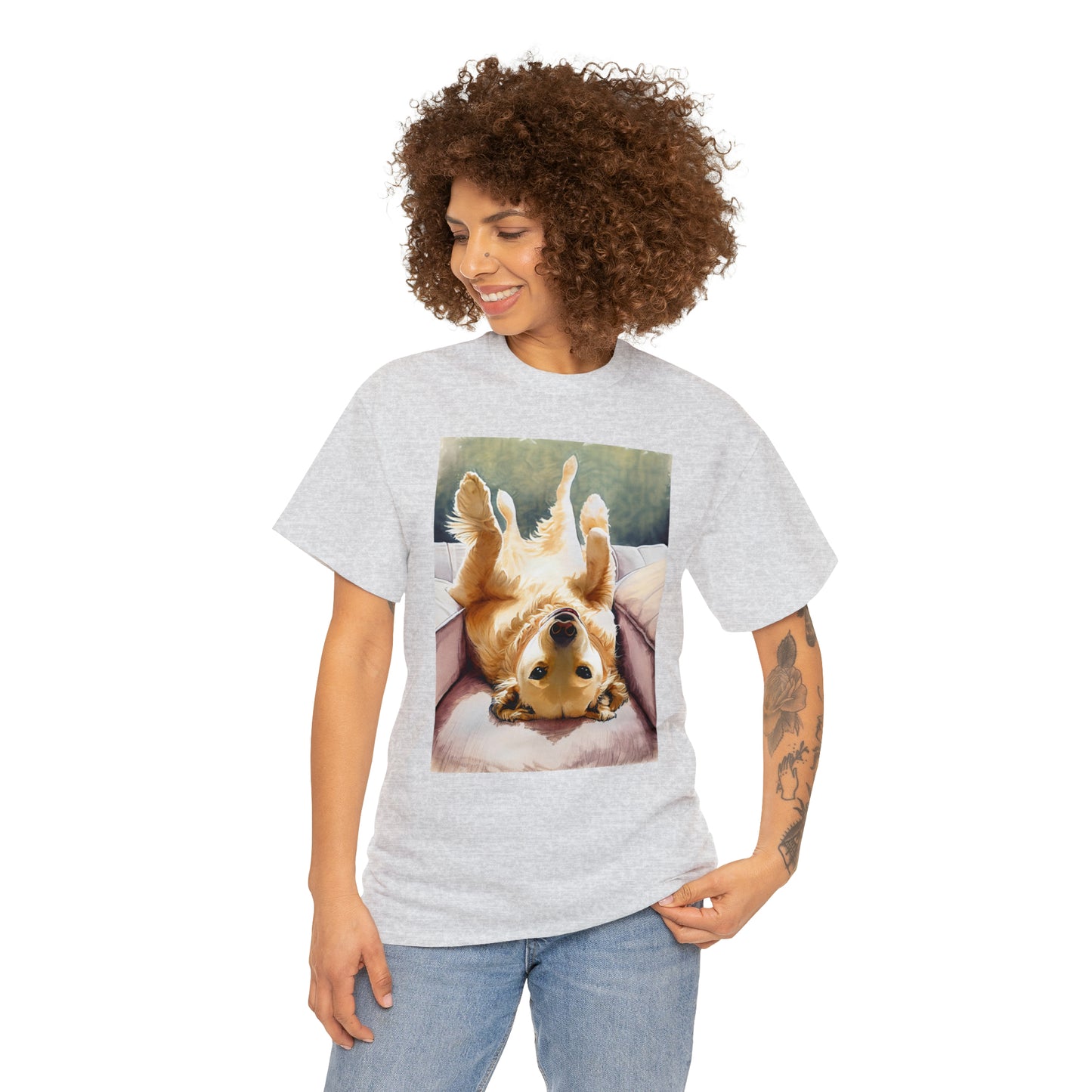 Golden Comfort: Adorable Lounge Heavy Cotton Tee for Dog Lovers