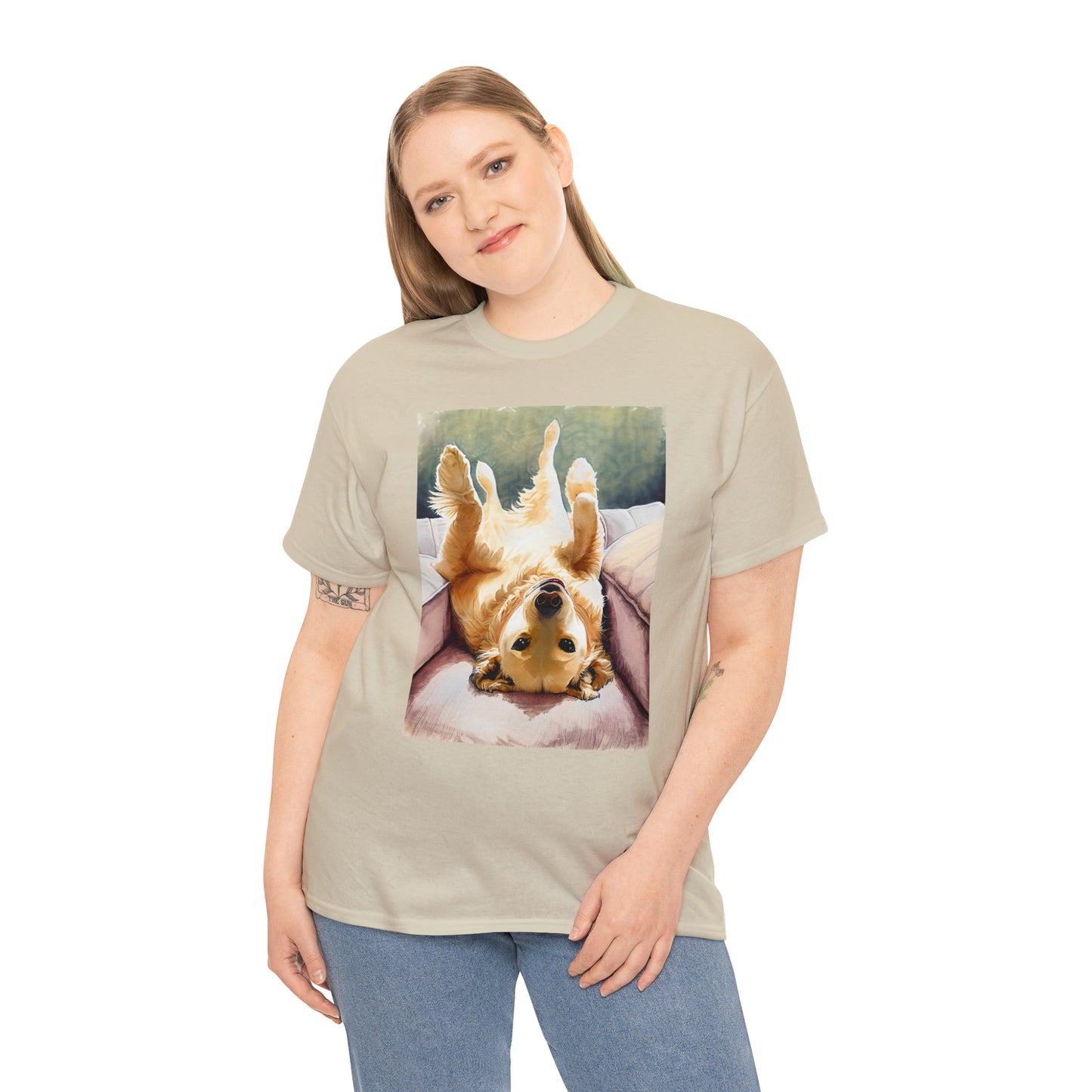 Golden Comfort: Adorable Lounge Heavy Cotton Tee for Dog Lovers