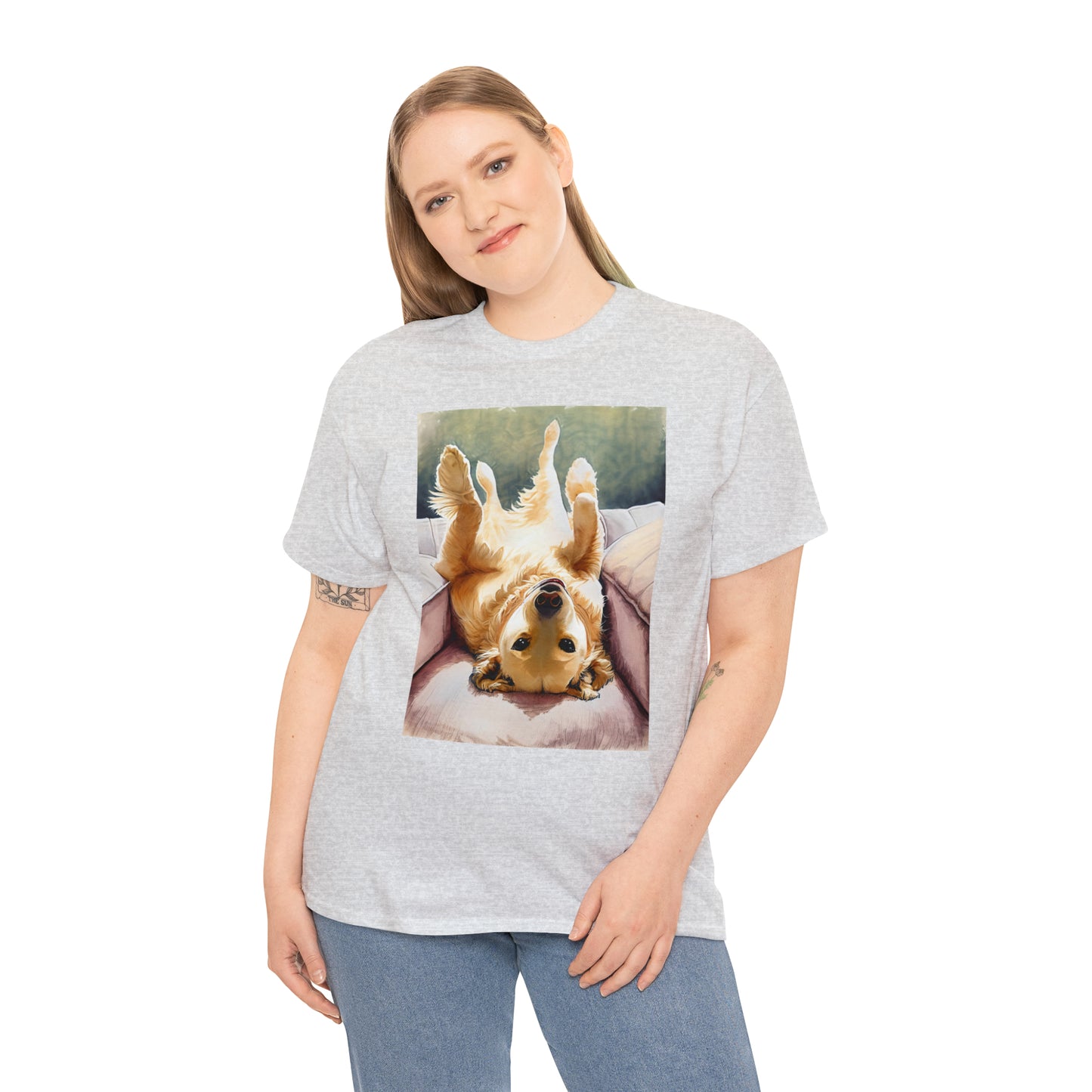Golden Comfort: Adorable Lounge Heavy Cotton Tee for Dog Lovers