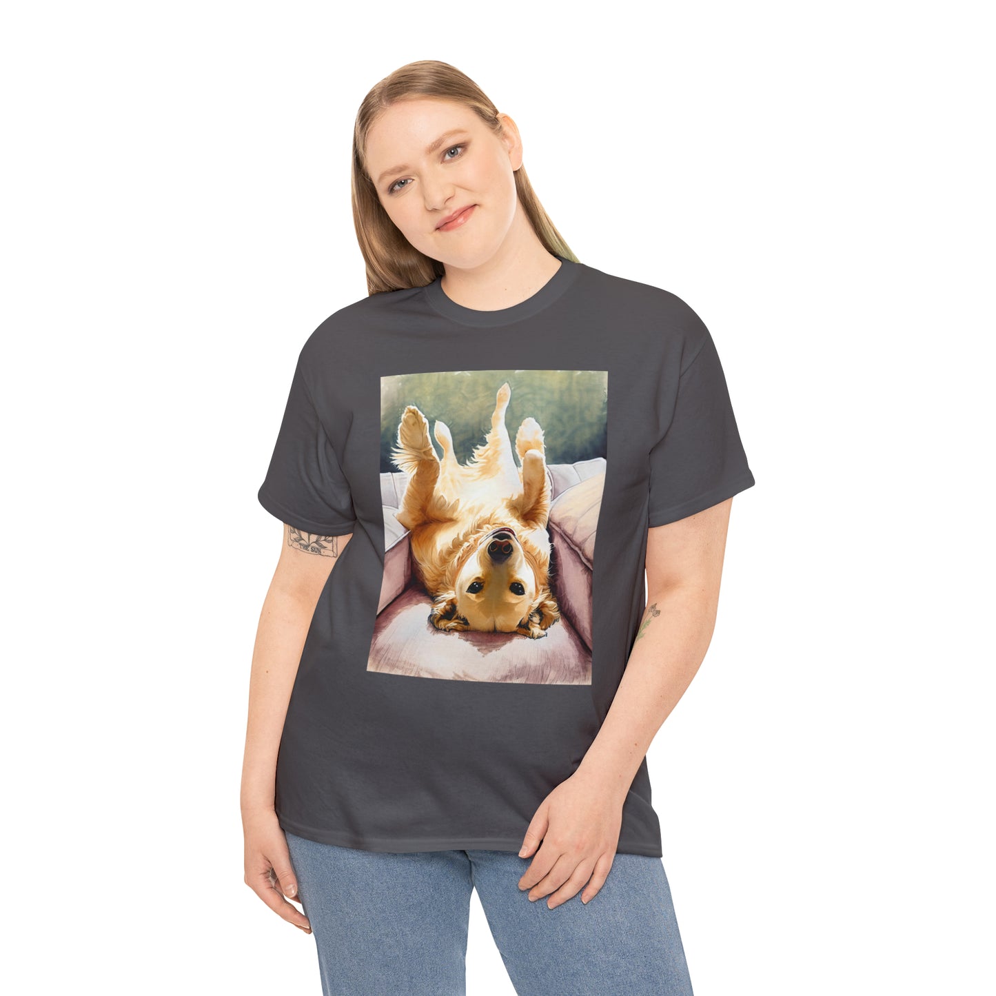 Golden Comfort: Adorable Lounge Heavy Cotton Tee for Dog Lovers