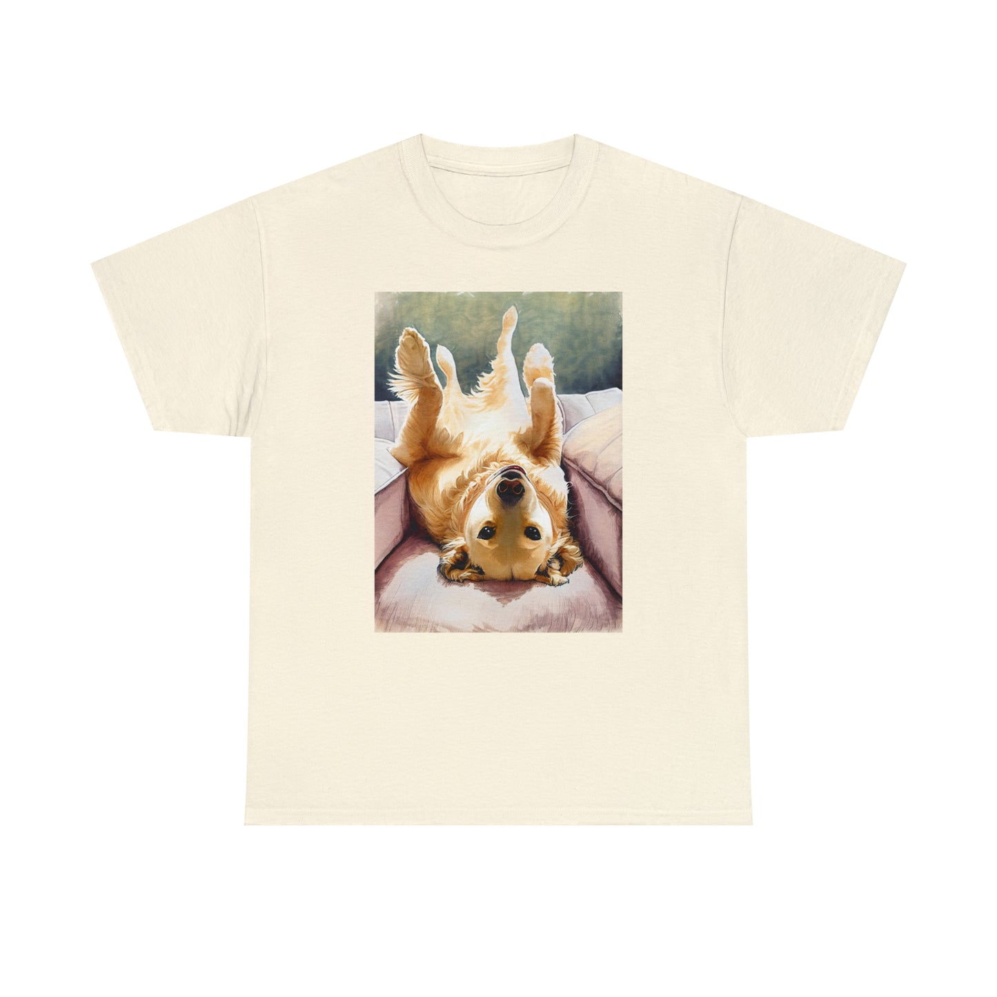 Golden Comfort: Adorable Lounge Heavy Cotton Tee for Dog Lovers
