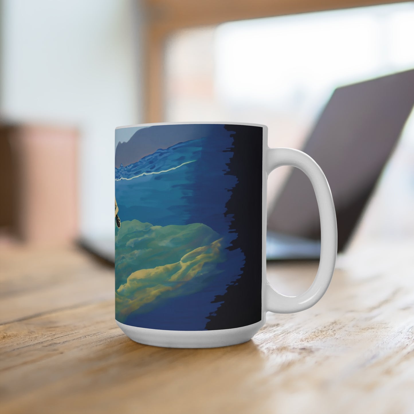 Turtle Serenity Mug: Jimmy Reefs Oceanic Elegance 15oz