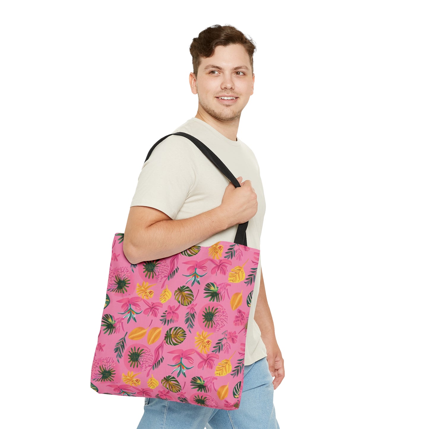 Tropical Joy: Pink Patterned Tote Bag